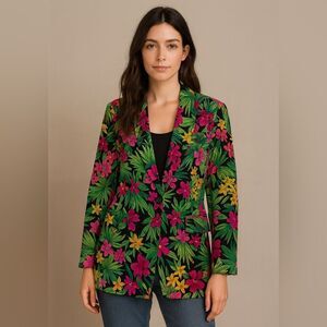 Vintage Raphael Llorenz Blazer Tropical Floral Jacket Bright 80s Style resort
